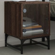 Table de chevet avec porte en verre chêne marron 35x37x50 cm