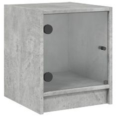 Table de chevet avec porte en verre gris béton 35x37x42 cm