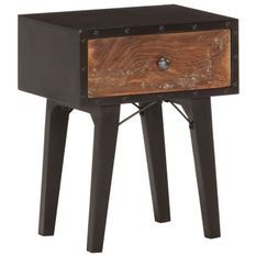 Table de chevet bois de récupération foncé noir Figg