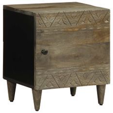 Table de chevet gris clair 40x33x46 cm bois de manguier solide