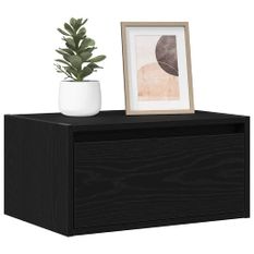Table de chevet murale avec lumières LED chêne noir