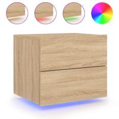 Table de chevet murale avec lumières LED chêne sonoma