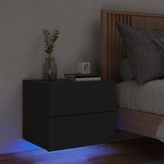 Table de chevet murale avec lumières LED noir