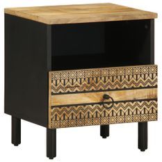 Table de chevet noir 40x33x46 cm bois de manguier massif brut