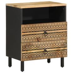 Table de chevet noir 50x33x62 cm bois de manguier massif brut