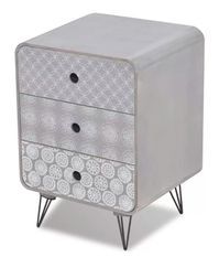 Table de chevet rectangulaire 3 tiroirs bois gris et pieds métal noir Chicca