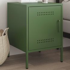 Table de chevet vert olive 36x39x50,5 cm acier