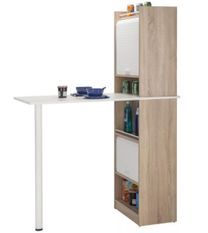 Table de cuisine et 2 meubles de rangement chêne naturel et blanc Lohan