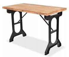 Table de cuisine pin massif clair et pieds métal noir Posu 122 cm