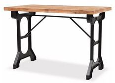 Table haute de cuisine pin massif clair et pieds métal noir Posu 122 cm