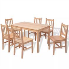 Table de cuisine rectangulaire et 6 chaises bois pinède naturel Kezako