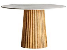 Table de cuisine ronde marbre blanc et pied manguier massif Lial D 120 cm