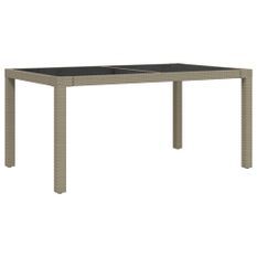 Table de jardin 150x90x75 cm Verre trempé/résine tressée Beige