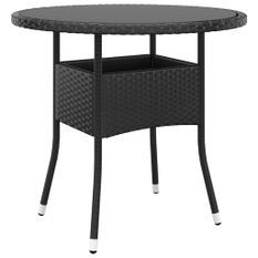 Table de jardin Ø80x75 cm Verre trempé/résine tressée Noir