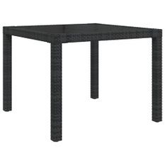 Table de jardin 90x90x75 cm Verre trempé et résine tressée Noir 2