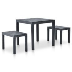 Table de jardin avec 2 bancs Plastique Anthracite