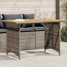 Table de jardin avec dessus en bois gris 110x68x70 cm rotin