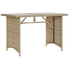 Table de jardin avec dessus en verre beige 110x68x70 cm rotin