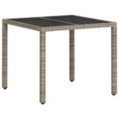 Table de jardin avec dessus en verre gris clair résine tressée