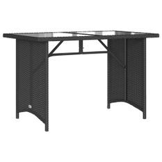 Table de jardin avec dessus en verre noir 110x68x70 poly rotin