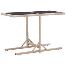 Table de jardin Beige 110x53x72 cm Verre et résine tressée