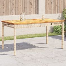 Table de jardin beige 140x80x75 cm résine tressée et acacia