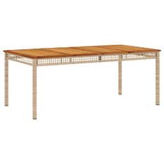 Table de jardin beige 180x90x75 cm résine tressée et acacia