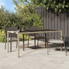 Table de jardin Beige 190x90x75 cm Verre trempé/résine tressée