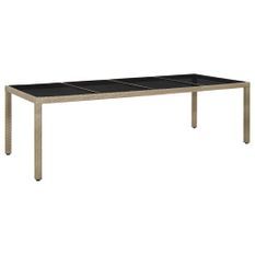 Table de jardin Beige 250x100x75 cm Verre trempé et poly rotin