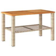 Table de jardin beige 70x38x42 cm résine tressée et bois acacia