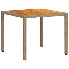 Table de jardin beige 90x90x75 cm résine tressée et bois acacia