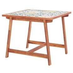 Table de jardin carreaux et acacia massif foncé Woun 88 cm