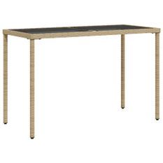 Table de jardin dessus en verre beige 115x54x74 cm poly rotin