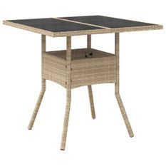 Table de jardin dessus en verre beige 80x80x75cm résine tressée