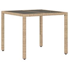 Table de jardin dessus en verre beige 90x90x75cm résine tressée