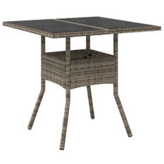 Table de jardin dessus en verre gris 80x80x75 cm résine tressée