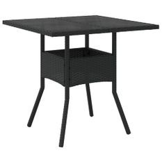 Table de jardin dessus en verre noir 80x80x75 cm résine tressée