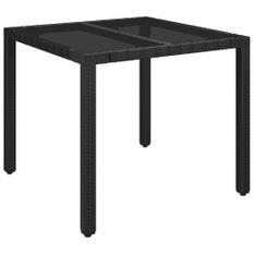 Table de jardin dessus en verre Noir 90x90x75 cm Résine tressée