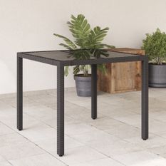 Table de jardin dessus en verre Noir 90x90x75 cm Résine tressée