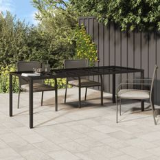 Table de jardin Marron 250x100x75 cm Verre trempé et poly rotin