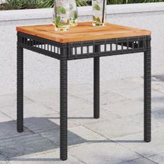 Table de jardin noir 38x38x42 cm résine tressée et bois acacia