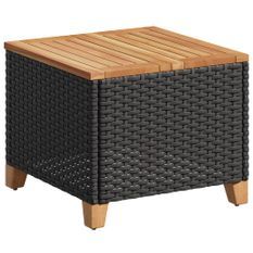 Table de jardin noir 45x45x37 cm résine tressée et bois acacia