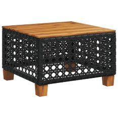 Table de jardin noir 55x55x36 cm résine tressée et bois acacia