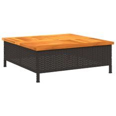 Table de jardin noir 70x70x25 cm résine tressée et bois acacia