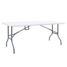 Table de jardin pliable polyéthylène blanc et pieds métal Nesly