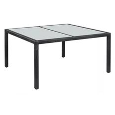 Table de jardin rectangulaire verre et résine tressée noire Oly