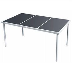Table de jardin verre noir et pieds métal gris Keera 150 cm