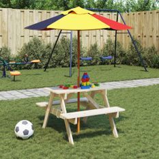 Table de pique-nique pour 4 enfants avec parasol bois de sapin