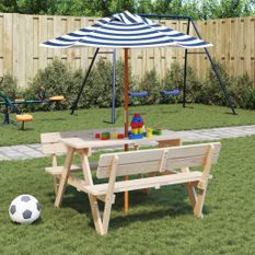 Table de pique-nique pour 4 enfants avec parasol bois de sapin