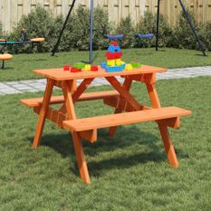 Table de pique-nique pour 4 enfants avec trou de parasol sapin